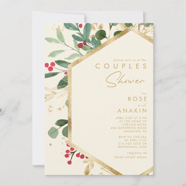 Invitation Végétation de Noël moderne | Crème Couples Douche (Devant)