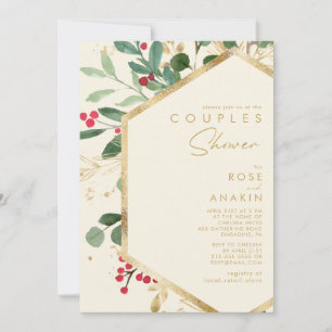 Invitation Végétation de Noël moderne   Crème Couples Douche