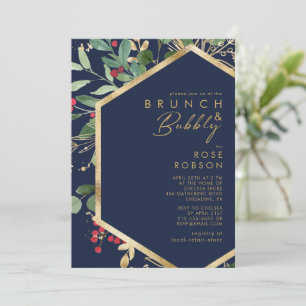 Invitation Végétation de Noël moderne Marine Brunch et Bubbly