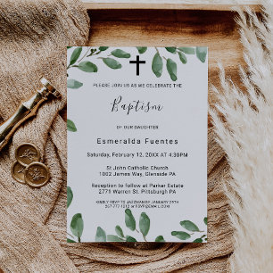 Invitation Végétation d'été Tropical Eucalyptus Cross Baptism