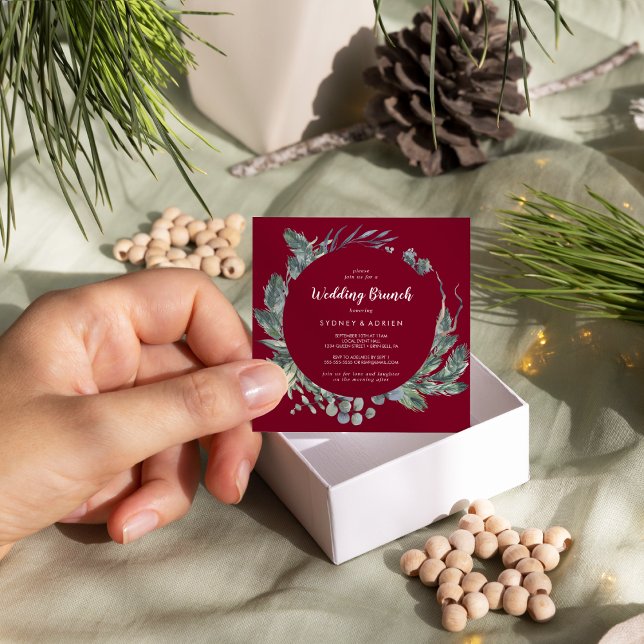 Invitation Végétation d'hiver Bourgogne Mariage Brunch Invita (Créateur téléchargé)