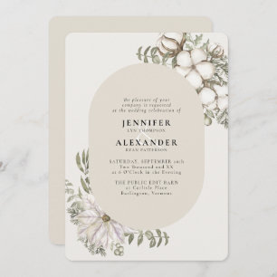 Invitation Végétation d'hiver Floral Oval Cream Mariage d'ivo