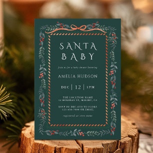 Invitation Végétation d'hiver Père Noël Baby shower vert