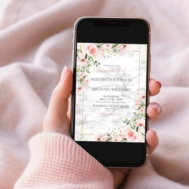 Invitation Végétation dorée Dusty rose Mariage floral (Créateur téléchargé)