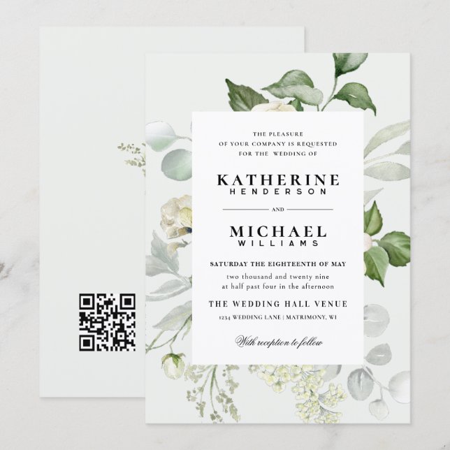 Invitation Végétation eucalyptus Élégant Fleurs de mariage Iv (Devant / Derrière)