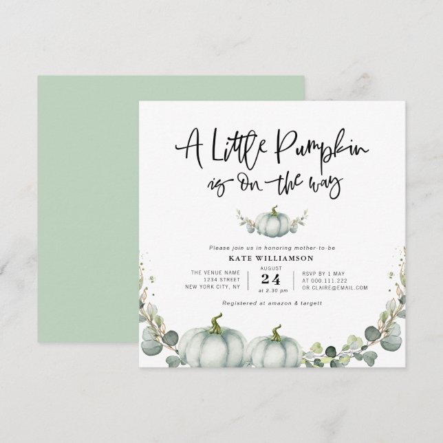 Invitation végétation eucalyptus petit citrouille (Devant / Derrière)