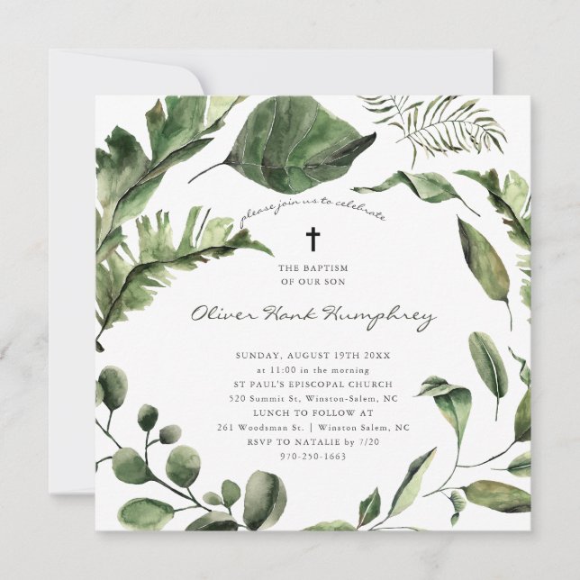 Invitation Végétation | Feuilles Tropicales Baptême Botanique (Devant)