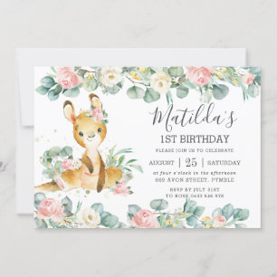 Invitation Végétation florale Eucalyptus Cute Kangaroo Annive