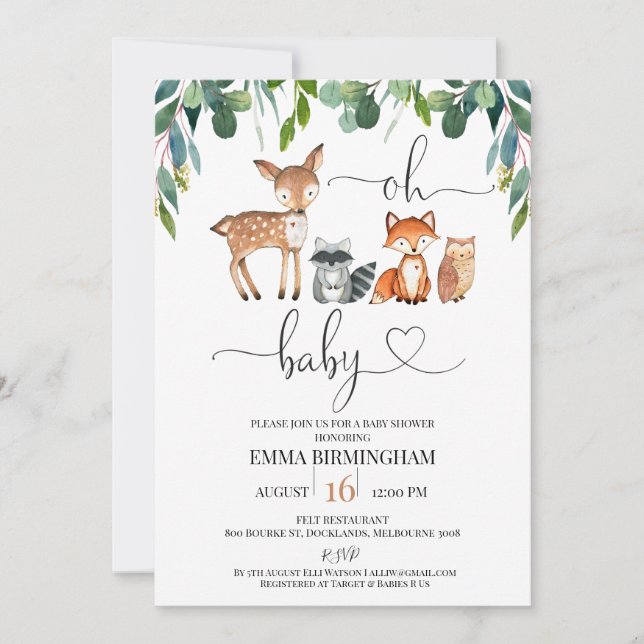 Invitation Végétation Foliage Bois Oh Baby Baby shower (Devant)