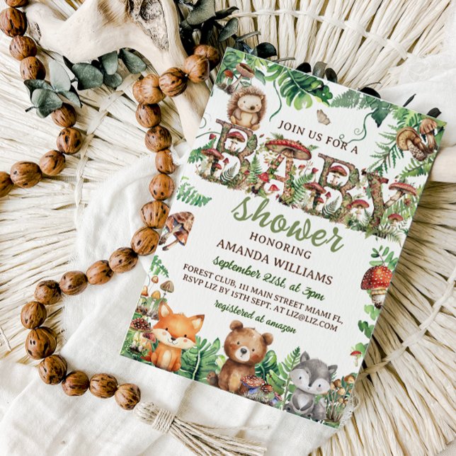 Invitation Végétation forestière Baby shower d'animaux botani (Créateur téléchargé)