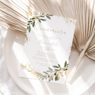 Invitation Végétation géométrique Or Automne Quinceañera