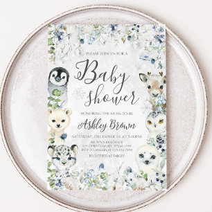 Invitation Végétation Hiver Baby shower des animaux de l'Arct