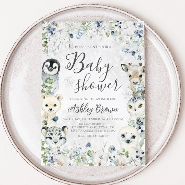 Invitation Végétation Hiver Baby shower des animaux de l'Arct (Arctic Animals Baby Shower Invitation)
