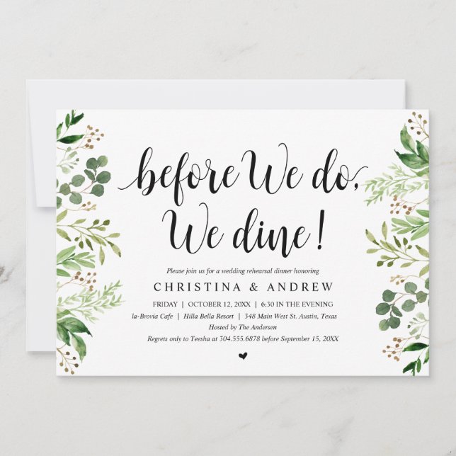 Invitation Végétation Moderne, Dîner de Répétition de Mariage (Devant)