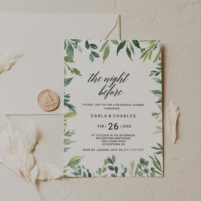 Invitation Végétation Moderne Foliage Botanique La Nuit Avant (Créateur téléchargé)