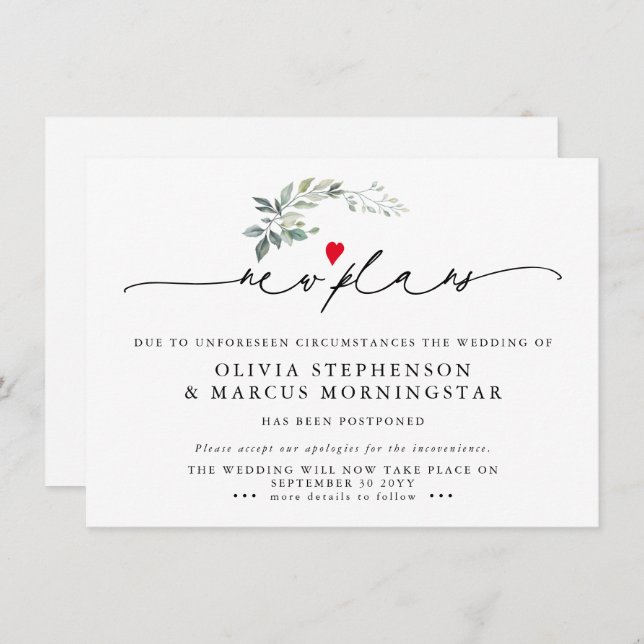 Invitation Végétation Moderne Reportée Événement Nouveaux Pla (Devant / Derrière)