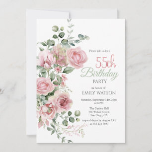 Invitation Végétation Rose floue Eucalypt 55e anniversaire
