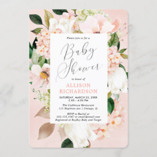 Invitation Végétation rose pâle baby shower floral printanier