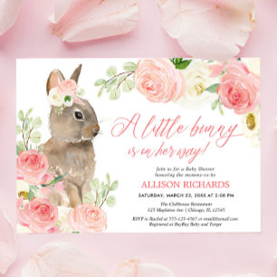 Invitation Végétation rose pâle baby shower lapin de Pâques