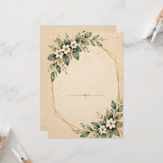Invitation Végétation Rustique et Fleurs Blanches avec Cadre