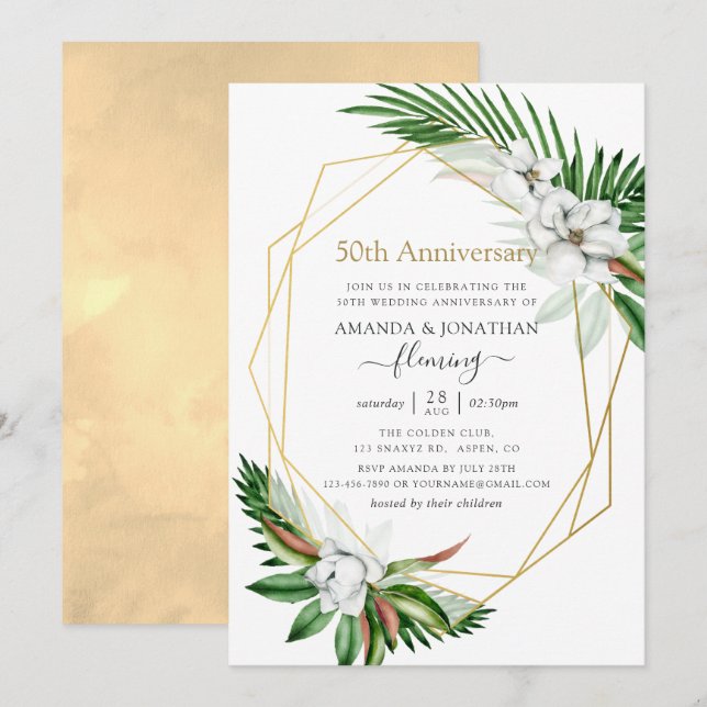 Invitation Végétation tropicale 50e anniversaire géométrique (Devant / Derrière)