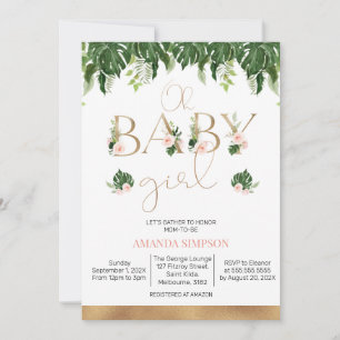 Invitation Végétation tropicale Baby shower floral rose 