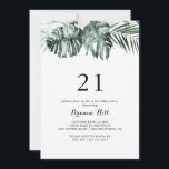 Invitation Végétation tropicale Blanc Floral 21ème anniversai<br><div class="desc">Cette invitation à la fête du 21ème anniversaire de verdure tropicale blanche fleurie est parfaite pour un événement rustique. Le design est composé de bouquets feuille de palmiers verts avec de belles fleurs blanches.</div>