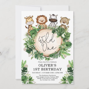 Invitation Végétation tropicale Safari Animaux Sauvages Un An