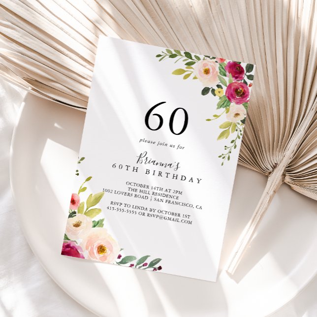 Invitation Végéty Rose Blush Floral 60e fête d'anniversaire (Créateur téléchargé)