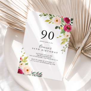 Invitation Végéty Rose Blush Floral 90e fête d'anniversaire