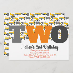 Invitation Véhicules de construction Anniversaire Dump Big Tw