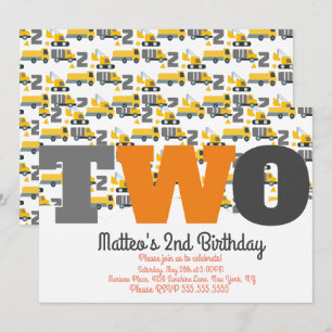 Invitation Véhicules de construction Anniversaire Dump Big Tw