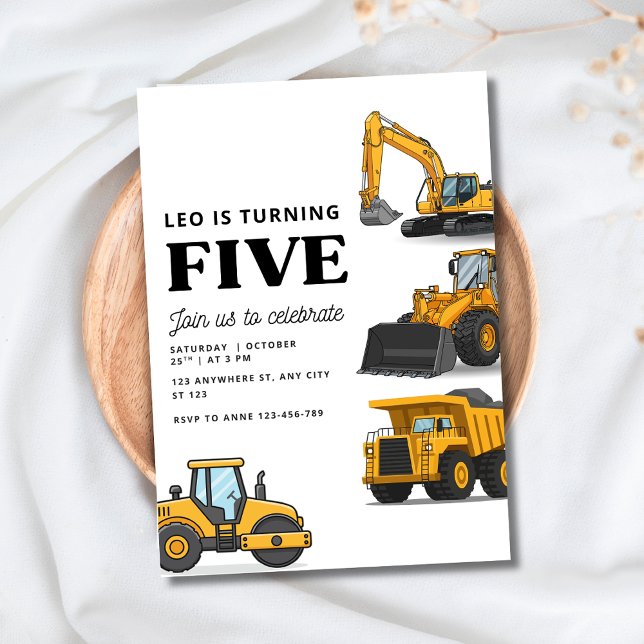 Invitation Véhicules de Construction Fête d'Anniversaire Cami (Créateur téléchargé)
