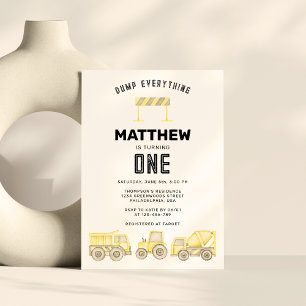 Invitation Véhicules de construction simple Premier anniversa