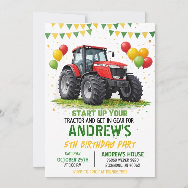 Invitation Véhicules de ferme tracteurs modernes personnels A (Devant)