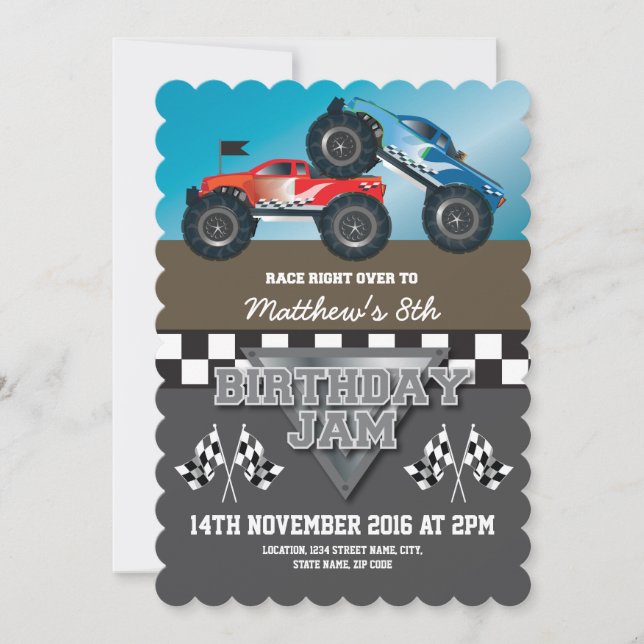 Invitation Véhicules de Monster Jam Racing pour Anniversaire  (Devant)