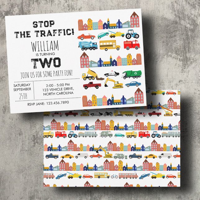 Invitation Véhicules de Transport Urbain Camion Deuxième Anni (City Transportation Vehicles Truck Second Birthday Invitation)