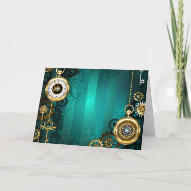 Invitation Veille bijoux Steampunk sur un Arrière - plan vert (Devant)
