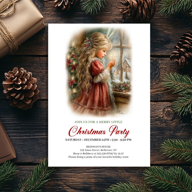 Invitation veille de Noël Fille mignonne scène de  (Christmas Eve Invitation Cute Girl Christmas Scene)