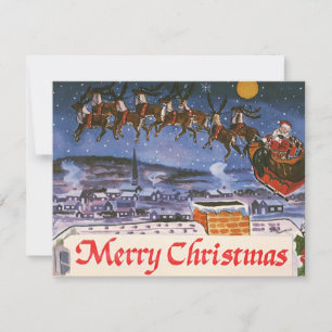 Invitation Veille de Noël vintage, Père Noël volant son traîn