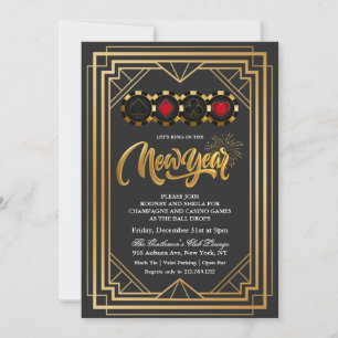 Invitation Veille du Nouvel An Casino Vegas Noir et Or