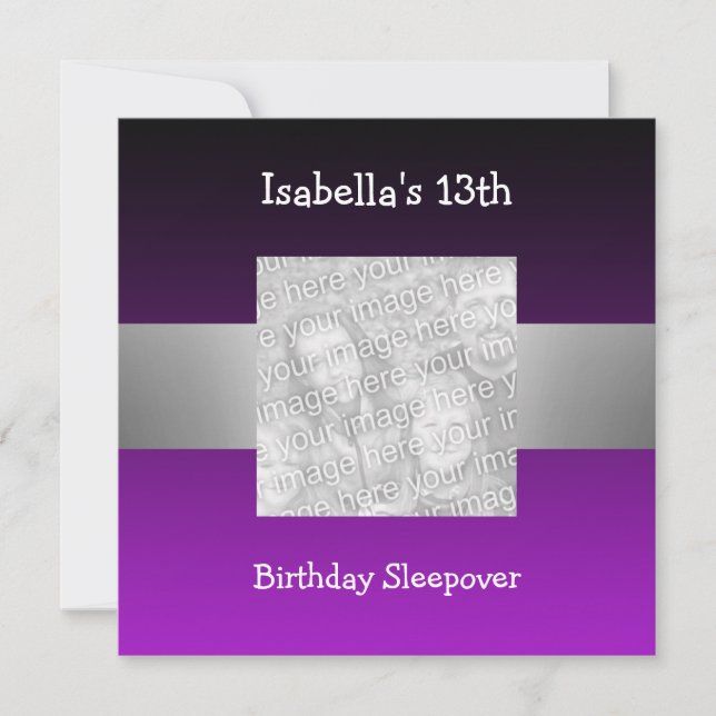 Invitation Veillée d'anniversaire 13 ans Argent Violet Photo  (Devant)