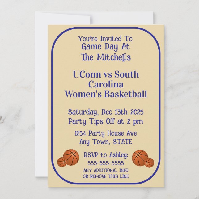 Invitation Veillée de basketball du jour de match  (Devant)