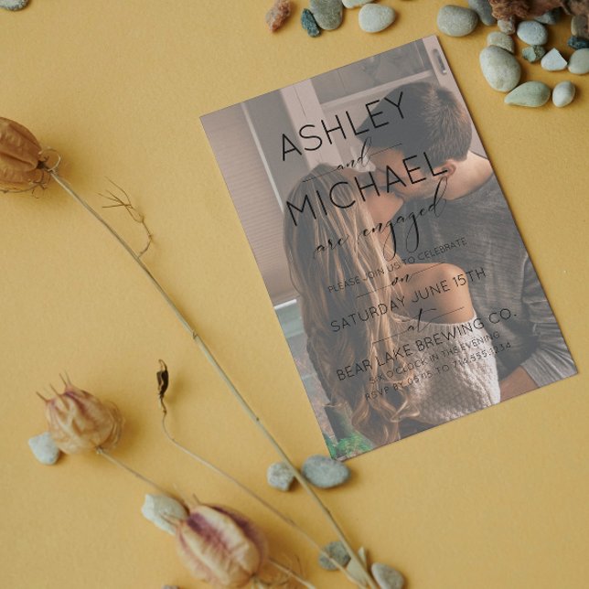 Invitation Vellum Overlay 2 Photo Calligraphy Fiançailles (Say Yes! Join our engagement celebration 🥂✨)