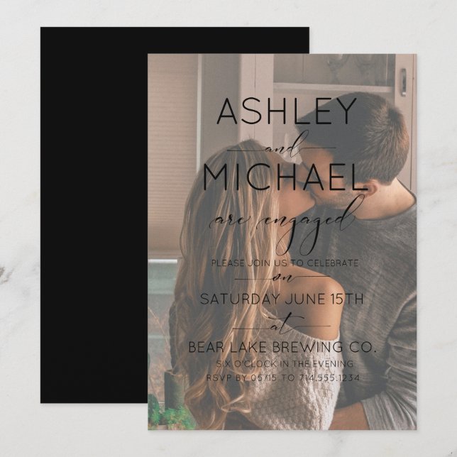Invitation Vellum Overlay Black Photo Calligraphy Fiançailles (Devant / Derrière)
