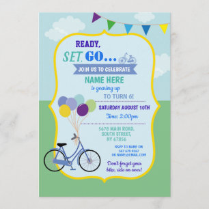 Invitation Vélo Anniversaire Vélo Balcons Party Blue