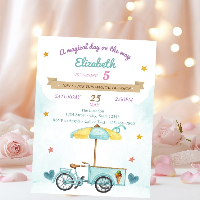 Invitation Vélo de glace, Cônes, Anniversaire  (Créateur téléchargé)