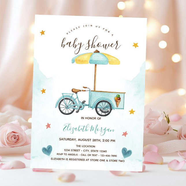 Invitation Vélo de glace rose rayé Baby Shower  (Créateur téléchargé)