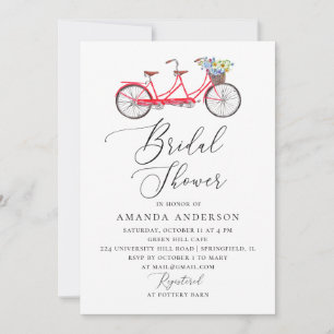 Invitation Vélo en tandem rétro. Élégant script nuptiale douc