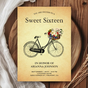 Invitation Vélo Floral Vintage 16e Anniversaire Sweet Sixteen